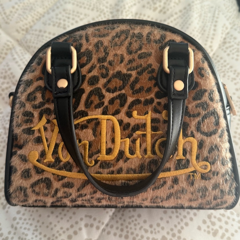 Von Dutch Leopard Print Mini Bag with Black Accents